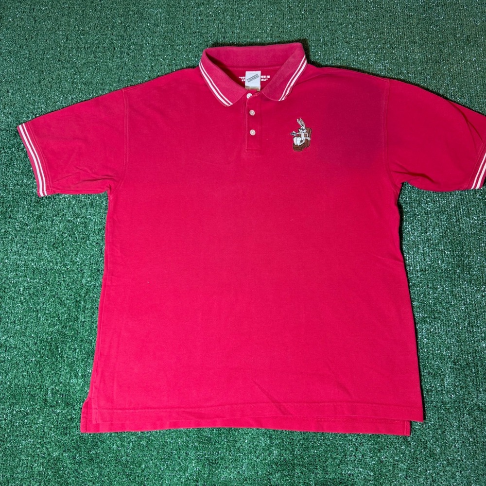 Warner Bros Studio Store Bugs Bunny Red Polo Shirt Mens Large Vtg 90s Pique